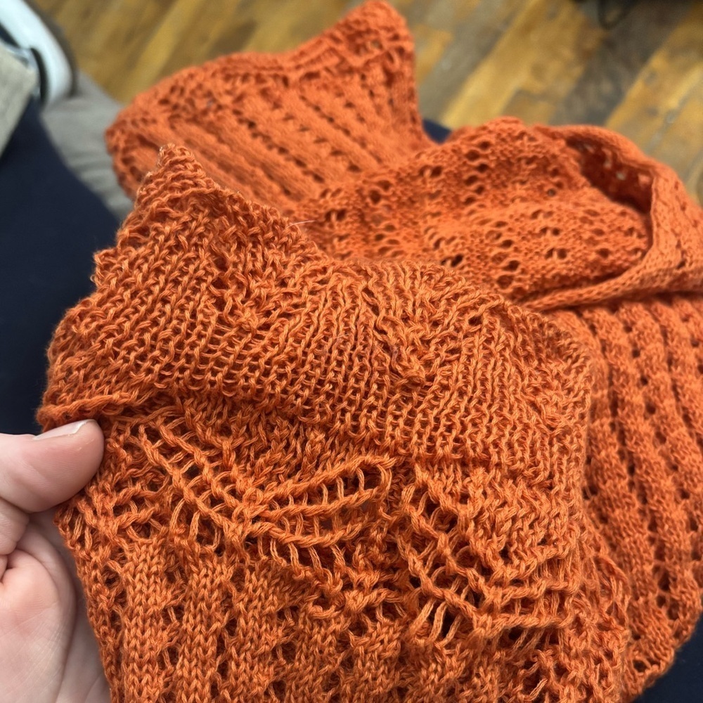 Cozy Boho Knit Scoop Neck Sweater in Orange - Picture 8 of 11